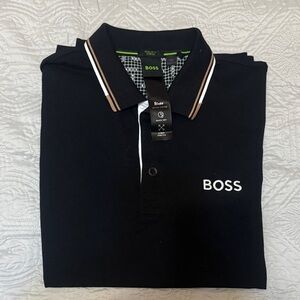 BOSS Men's Polo Shirt in Black with White Accents